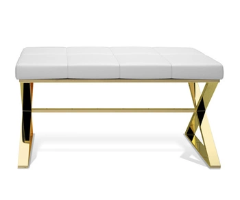 DECOR WALTHER BENCH ławka ławka złoto, siedzisko eko-skóra biała