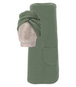 Spódnica do sauny damska z turbanem Vossen Wellness Spa 5835 dark green