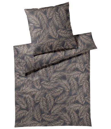 Pościel satyna bawełniana Elegante Maison Leaves 24551-9 Basalt