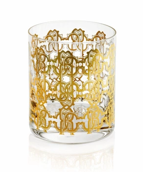 Szklanka Double Old Fashion Roberto Cavalli New Monogram Gold, zestaw 2 szt.