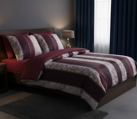 Pościel satyna bawełniana JOOP! Paisley Stripes 4121-01 Rouge