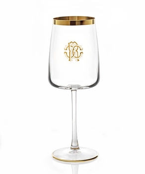 Kieliszek do wina Roberto Cavalli New Monogram Gold, zestaw 2 szt.
