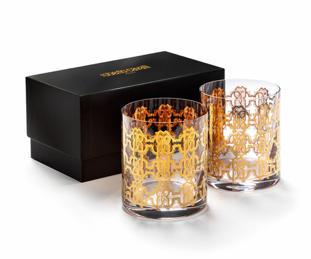 Szklanka Double Old Fashion Roberto Cavalli New Monogram Gold, zestaw 2 szt. 