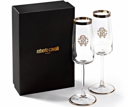 Kieliszek do szampana Roberto Cavalli New Monogram Platin, zestaw 2 szt.