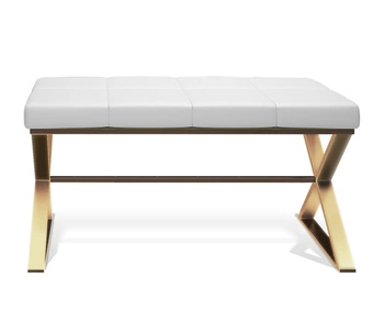 DECOR WALTHER BENCH ławka złoto mat, siedzisko eko-skóra białaa