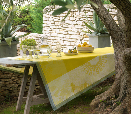 Obrus lniany Le Jacquard Français Jardin d'Orient Cedrat