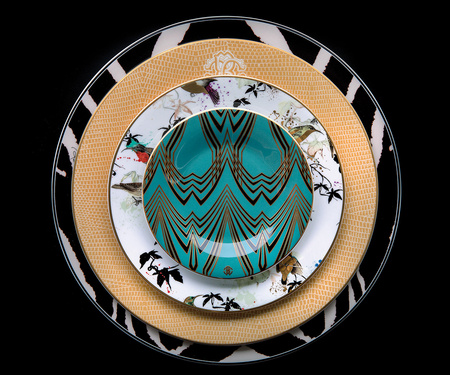 Talerz obiadowy Roberto Cavalli Lizzard Gold, zestaw 6 szt.