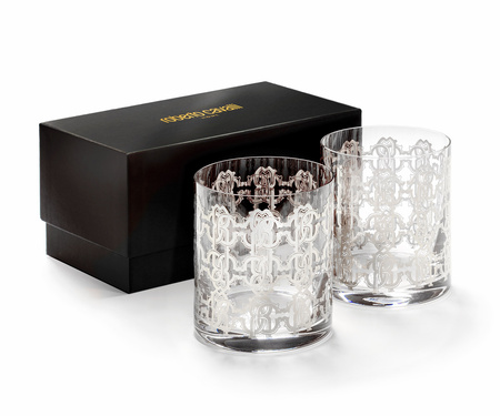 Szklanka Double Old Fashion Roberto Cavalli New Monogram Platin, zestaw 2 szt. 