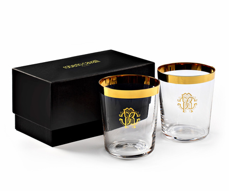 Szklanka Old Fashion Roberto Cavalli New Monogram Gold, zestaw 2 szt. 