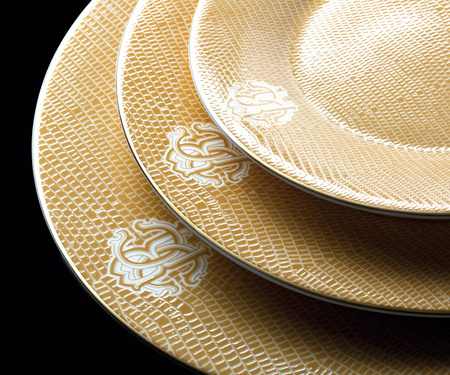 Talerz obiadowy Roberto Cavalli Lizzard Gold, zestaw 6 szt.