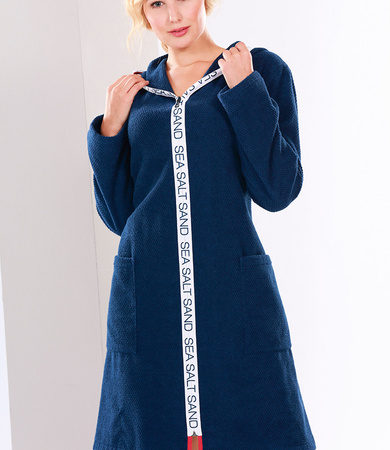 Szlafrok damski zapinany na zamek Cawö 3101-133 Navy XS-XL