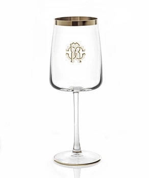 Kieliszek do wina Roberto Cavalli New Monogram Platin, zestaw 2 szt.