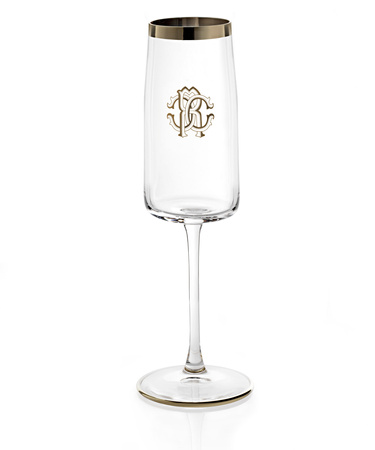Kieliszek do szampana Roberto Cavalli New Monogram Platin, zestaw 2 szt.
