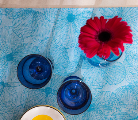 Podkładki na stół Le Jacquard Français A La Carte Fleurs Papillons Cyan 4 szt.
